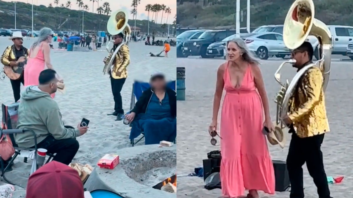 VIDEO Mujer extranjera intenta silenciar a banda sinaloense en una playa y esto ocurrió