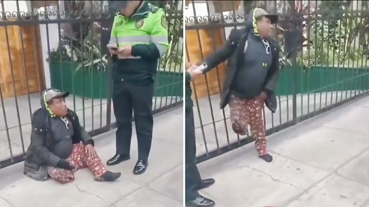 VIDEO ¿Milagro? Policías provocan que 'aparezca' la pierna de un supuesto mendigo cojo