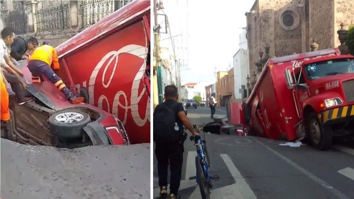 “¡Cierren los ojos, señor!” Gran socavón se traga camioneta y casi un camión de la Coca