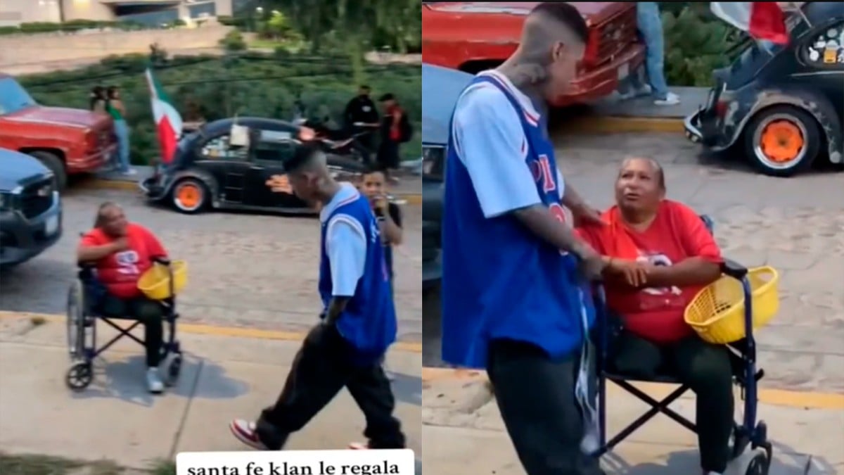 VIDEO Captan a Santa Fe Klan ayudando a mujer en silla de ruedas, hizo esto discretamente