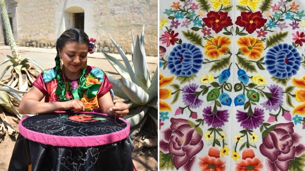 Sheinbaum rinde homenaje a la cultura mexicana con bello vestido bordado a mano