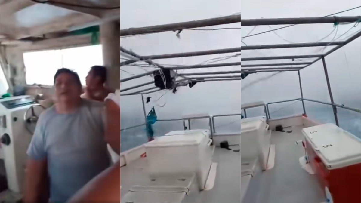 VIDEO Pescadores se juegan la vida en mar embravecido por huracán Milton
