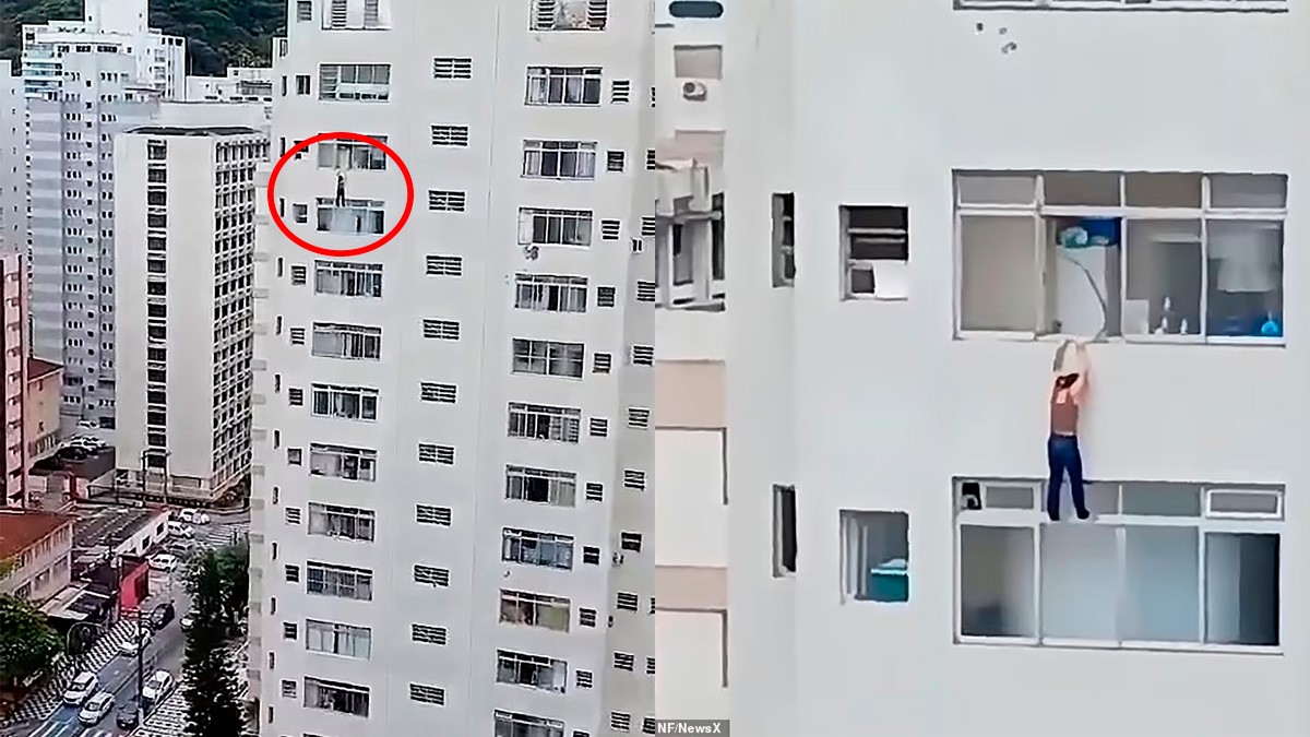 VIDEO Mujer limpiaba vidrios y quedó colgando desde el piso 16; así fue su rescate