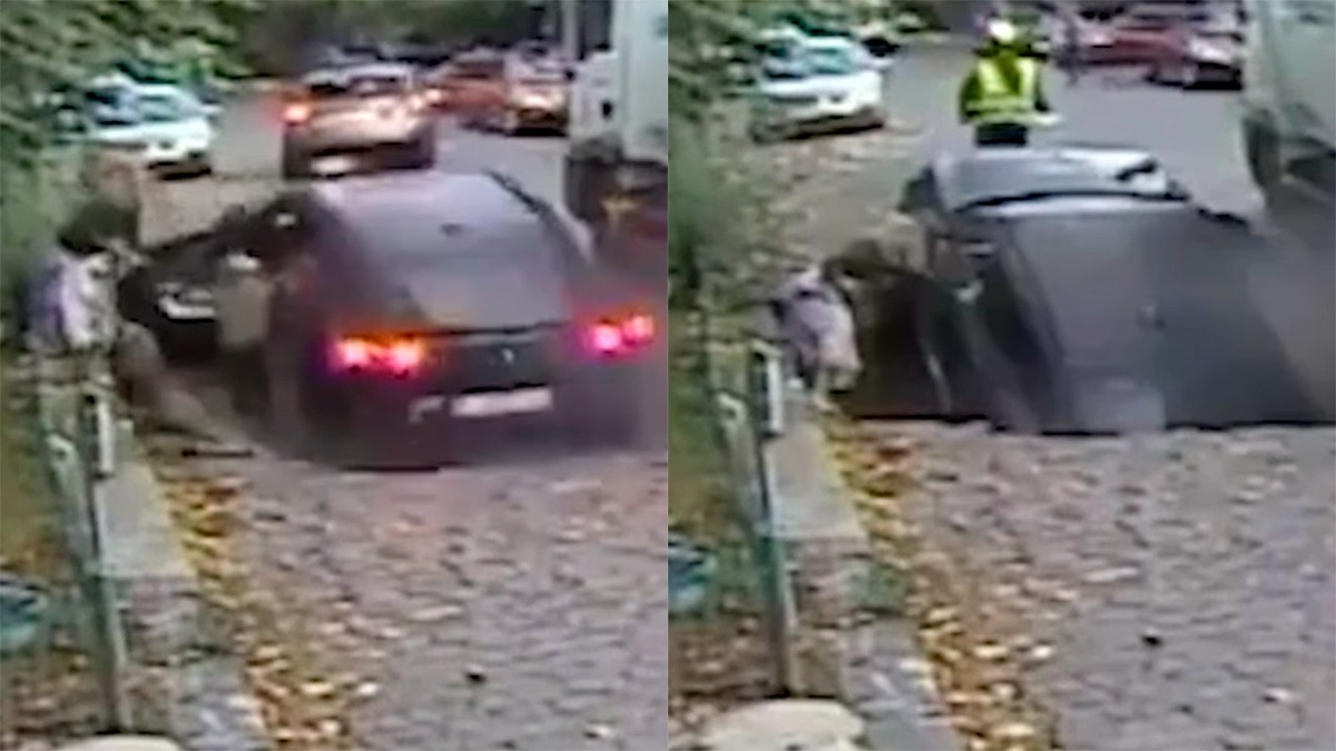 VIDEO Captan enorme socavón que se traga un carro con una mamá y su hijo dentro