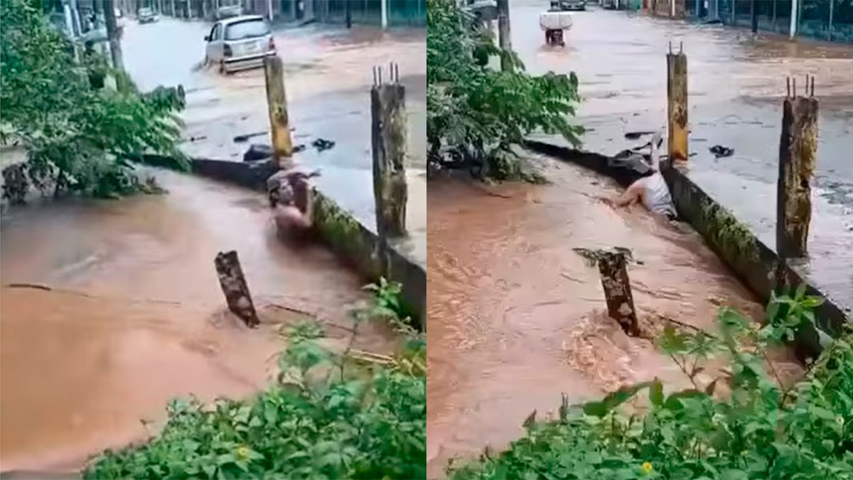 VIDEO Capta el momento en que un joven es arrastrado por un arroyo; aún no lo encuentran
