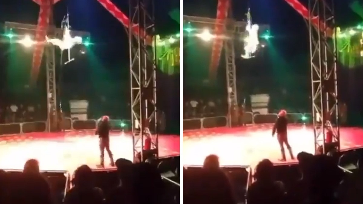 VIDEO Captan momento en que payaso trapecista cae en medio de una función