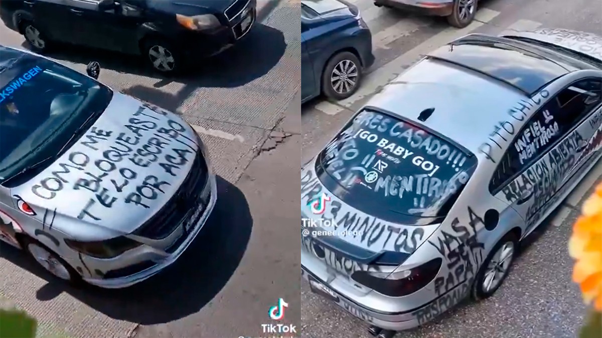 VIDEO Le dejan el carro lleno de mensajes con marcador permanente por supuesta infidelidad