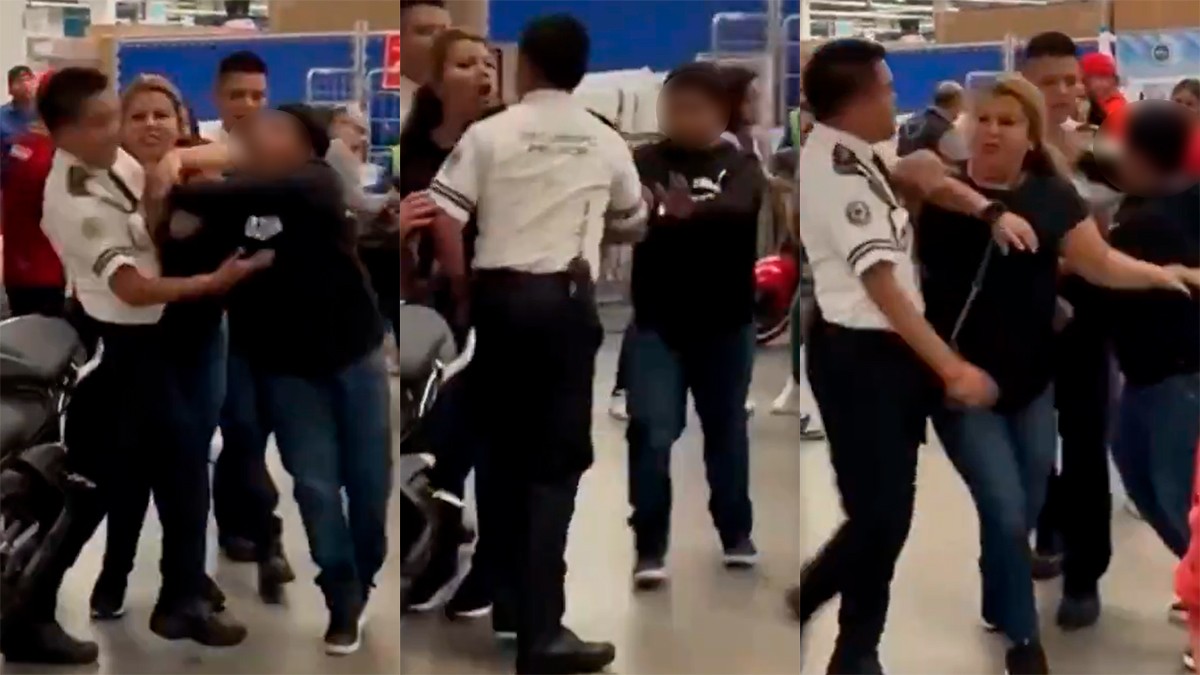 VIDEO Mamá e hijos son atrapados robando en una tienda y golpean a los guardias para irse