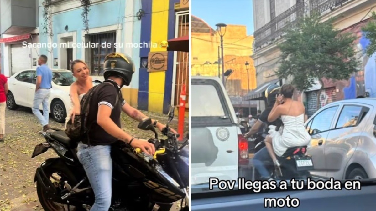 VIDEO Novia llega en moto a su boda, pidió 'ride' para no llegar tarde