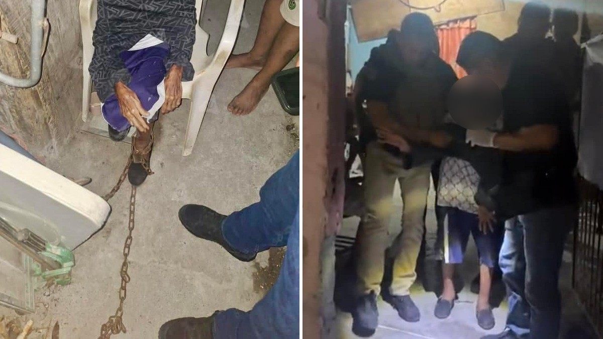 'Sólo la amarramos cuando vamos a la tienda'; liberan a anciana que mantenían encadenada