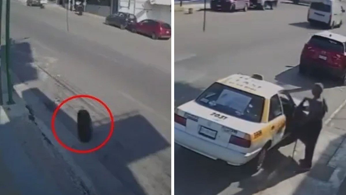 VIDEO Llanta sale volando y golpea a un adulto mayor que acabó en el hospital
