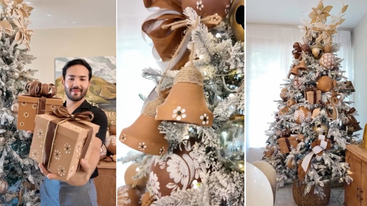 VIDEO ¡Un árbol de Navidad mexicano! Cautiva influencer al decorar con artesanías de barro