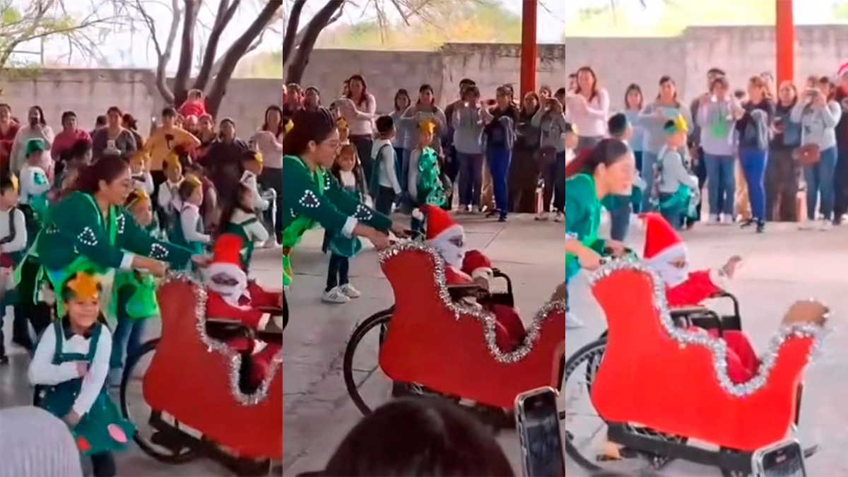 VIDEO Maestra transforma silla de ruedas en trineo y hace brillar a estudiante en festival
