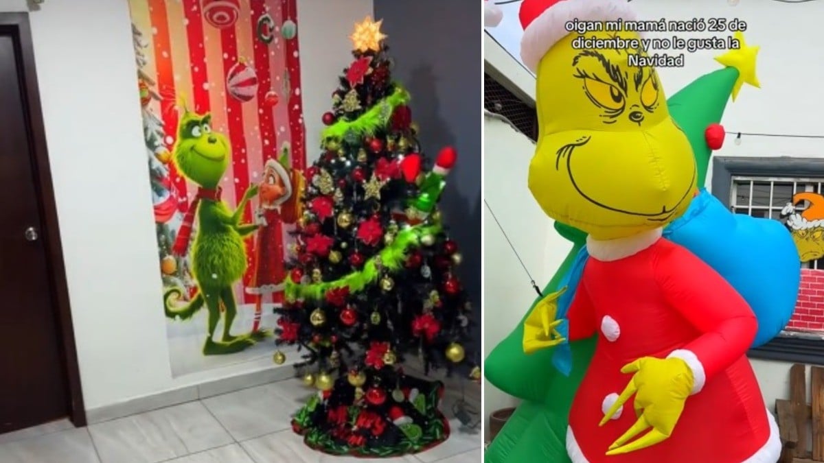 VIDEO ¡Odia la Navidad! Mujer decora su casa al estilo Grinch y se hace viral