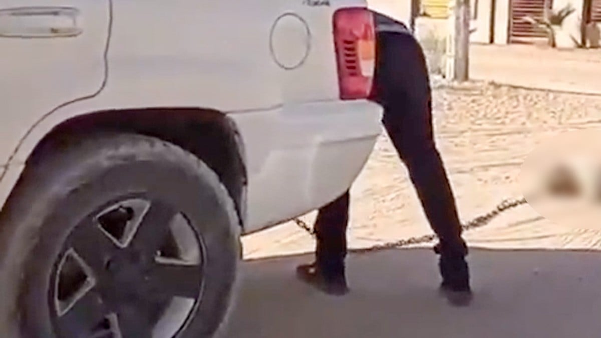 VIDEO Captan a joven que arrastraba a perrito con su camioneta; Fiscalía ya lo busca