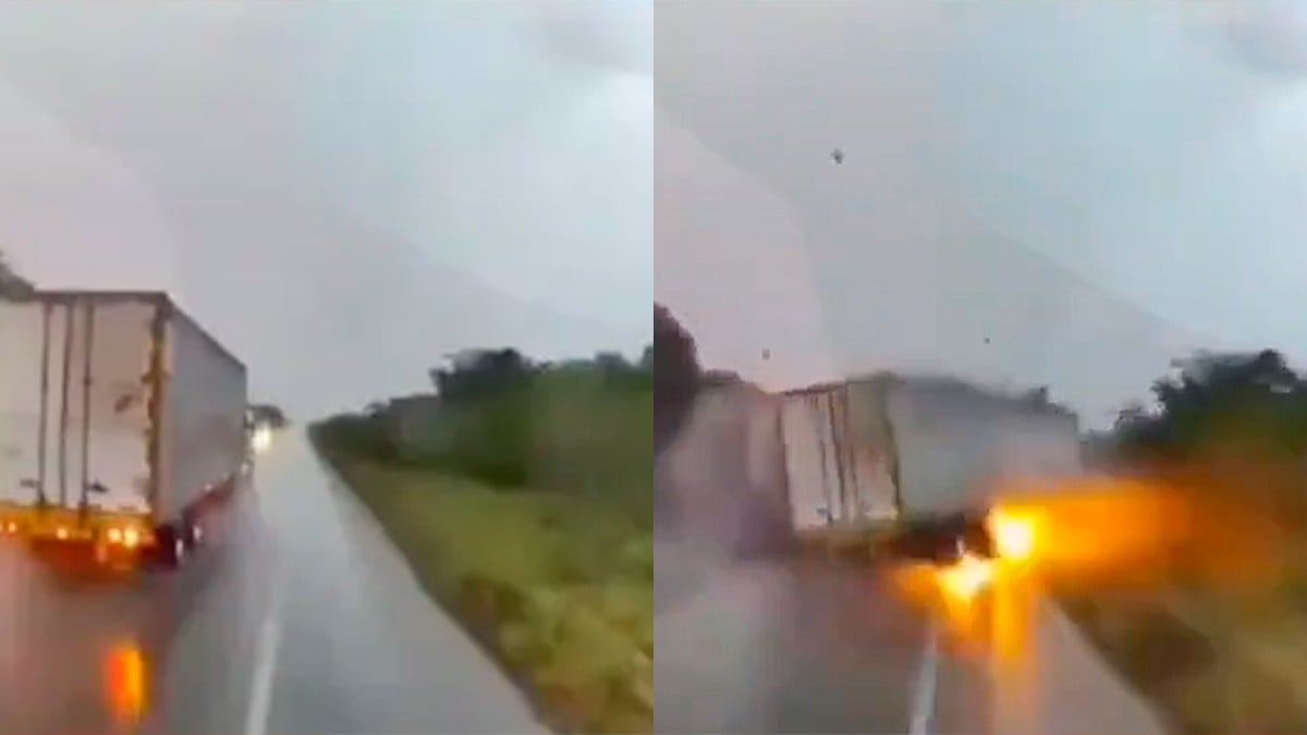 VIDEO Captan choque entre pipa y tráiler que provocó explosión; hay dos muertos