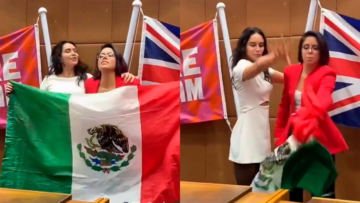 VIDEO Gimnasta tira bandera de México en acto donde su hermana obtiene otra nacionalidad