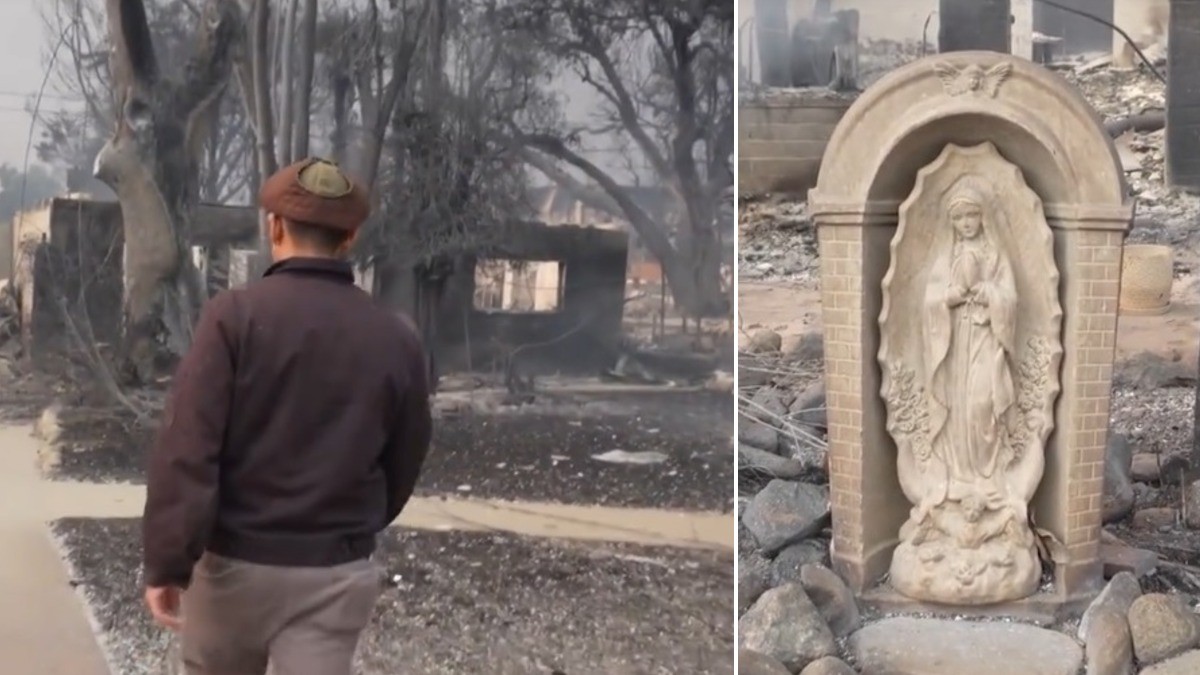 VIDEO Estatua de la Virgen de Guadalupe sobrevive a incendios en Los Ángeles, se viraliza