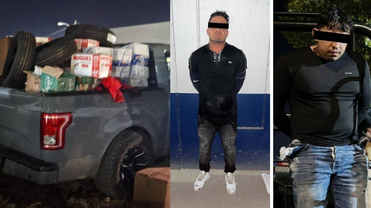 Policía de León detiene a 5 hombres con camioneta cargada de abarrotes, armas y efectivo