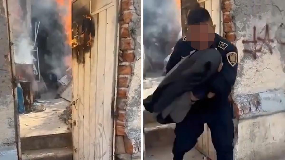 VIDEO ¡Arriesgaron su vida! Policías entran a casa en llamas y rescatan a tres menores