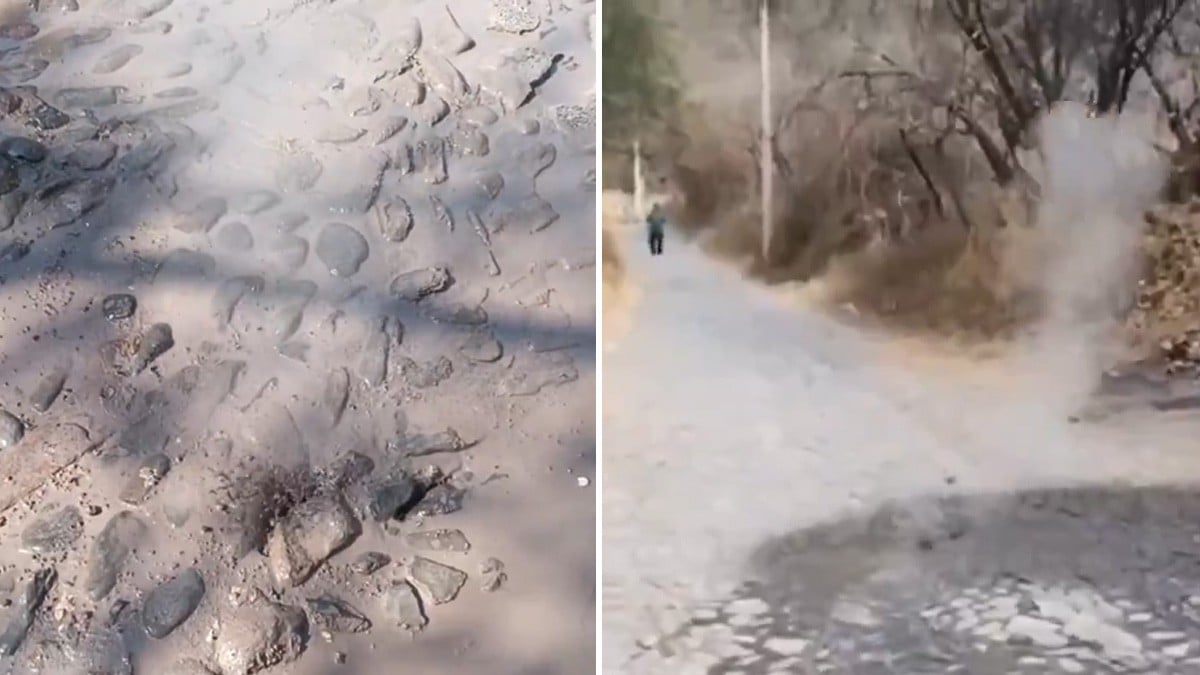 VIDEOS ¡Aparecieron de la nada! Agua hirviendo y vapor sale de entre grietas en el suelo