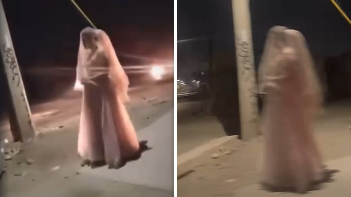 VIDEO Captan a mujer vestida de novia en medio de la noche y deambulando por las calles