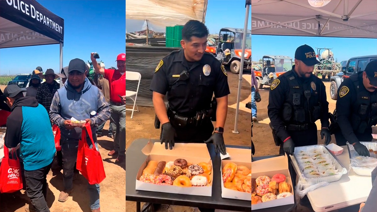 VIDEO Captan a policías de Texas entregando comida a migrantes que trabajan en el campo