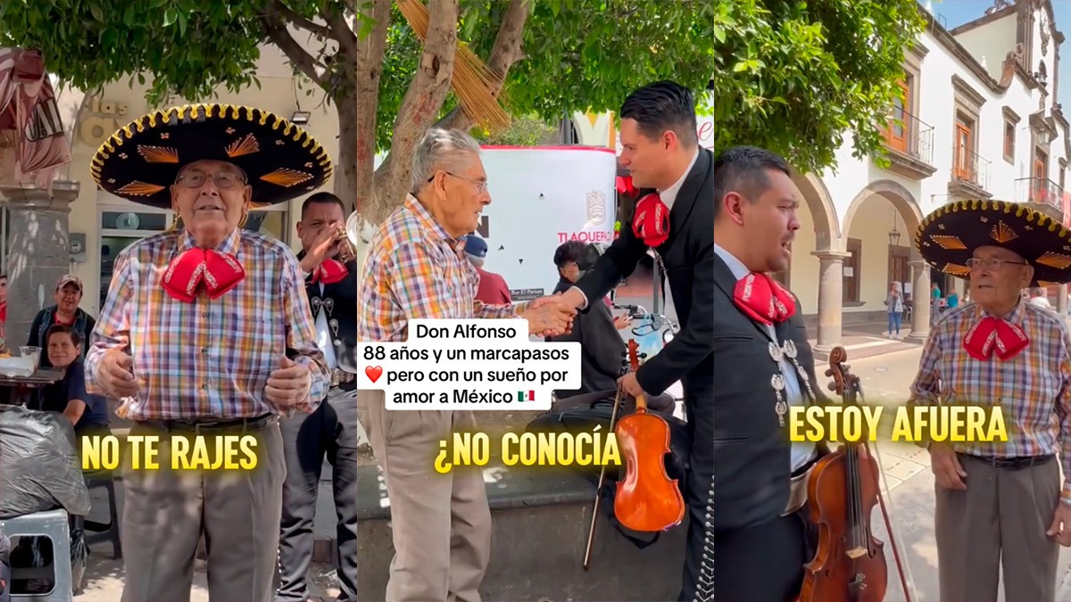 VIDEO Abuelito viaja 6 mil kilómetros para cumplir su sueño: cantar con mariachi en México