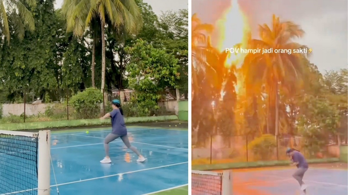 VIDEO Impactante rayo cae sobre palmera mientras una joven entrenaba tenis