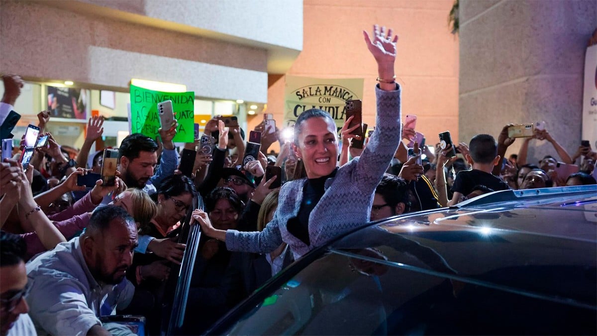 Claudia Sheinbaum llega a Guanajuato y la reciben con música y mensajes de apoyo