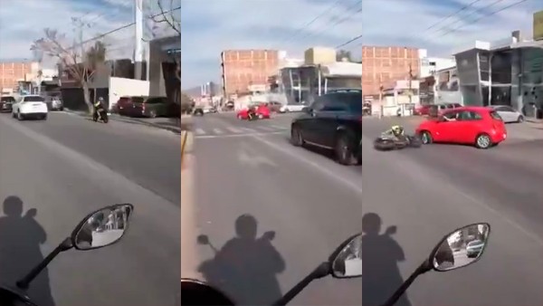 VIDEO Motociclista intenta rebasa por la derecha y choca contra carro en el bulevar