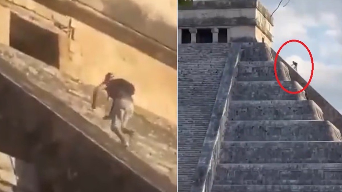 VIDEO Turista rompe reglas y sube a pirámide de Chichén Itzá, así lo 'castigaron' visitantes