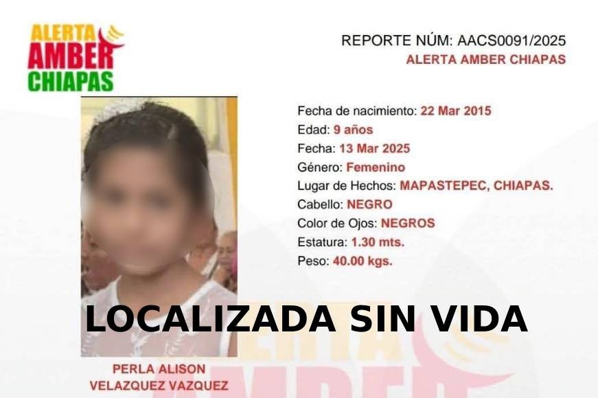 Termina la desesperada búsqueda: Localizan a la pequeña Perla sin vida