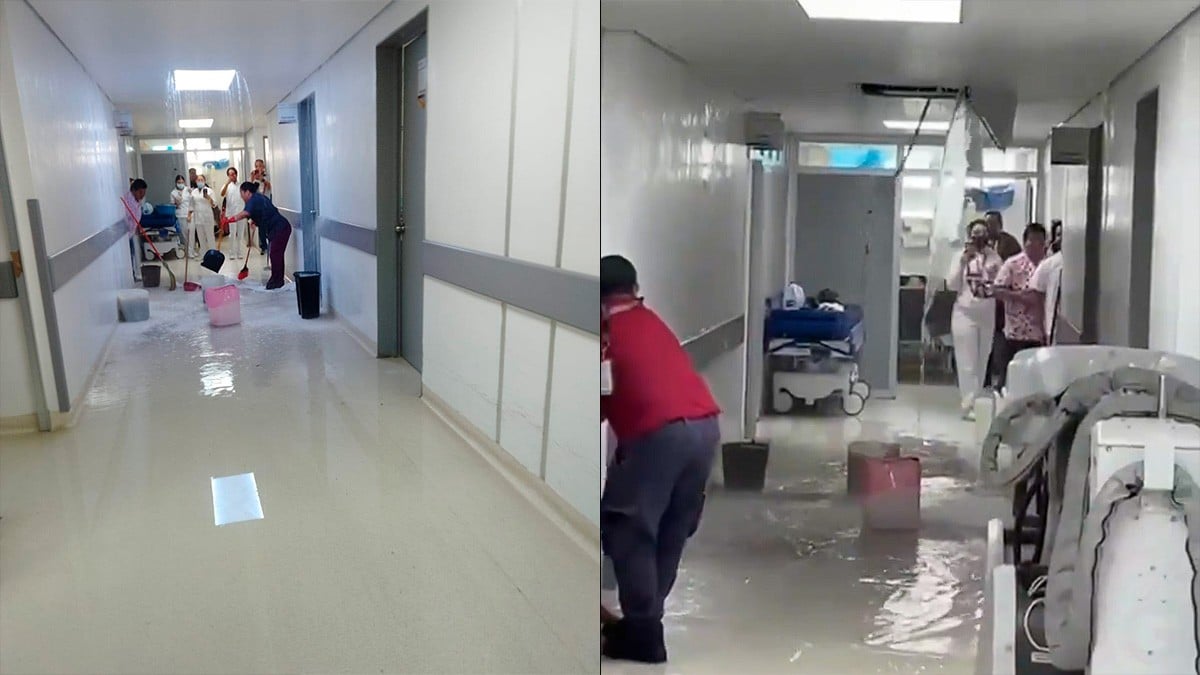 VIDEO Hospital del ISSSTE sufre inundaciones tras lluvias; colapsa techo en urgencias