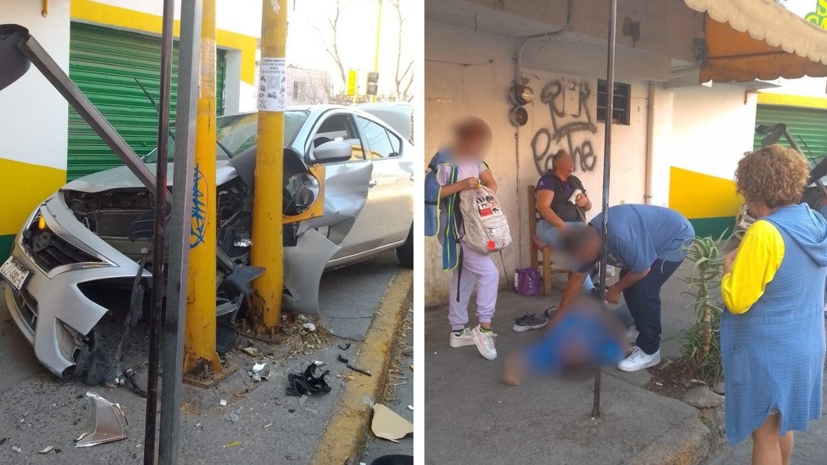 ¡Fuerte choque! Conductor se va contra tortillería y arrolla a 4, mamá e hijo están graves