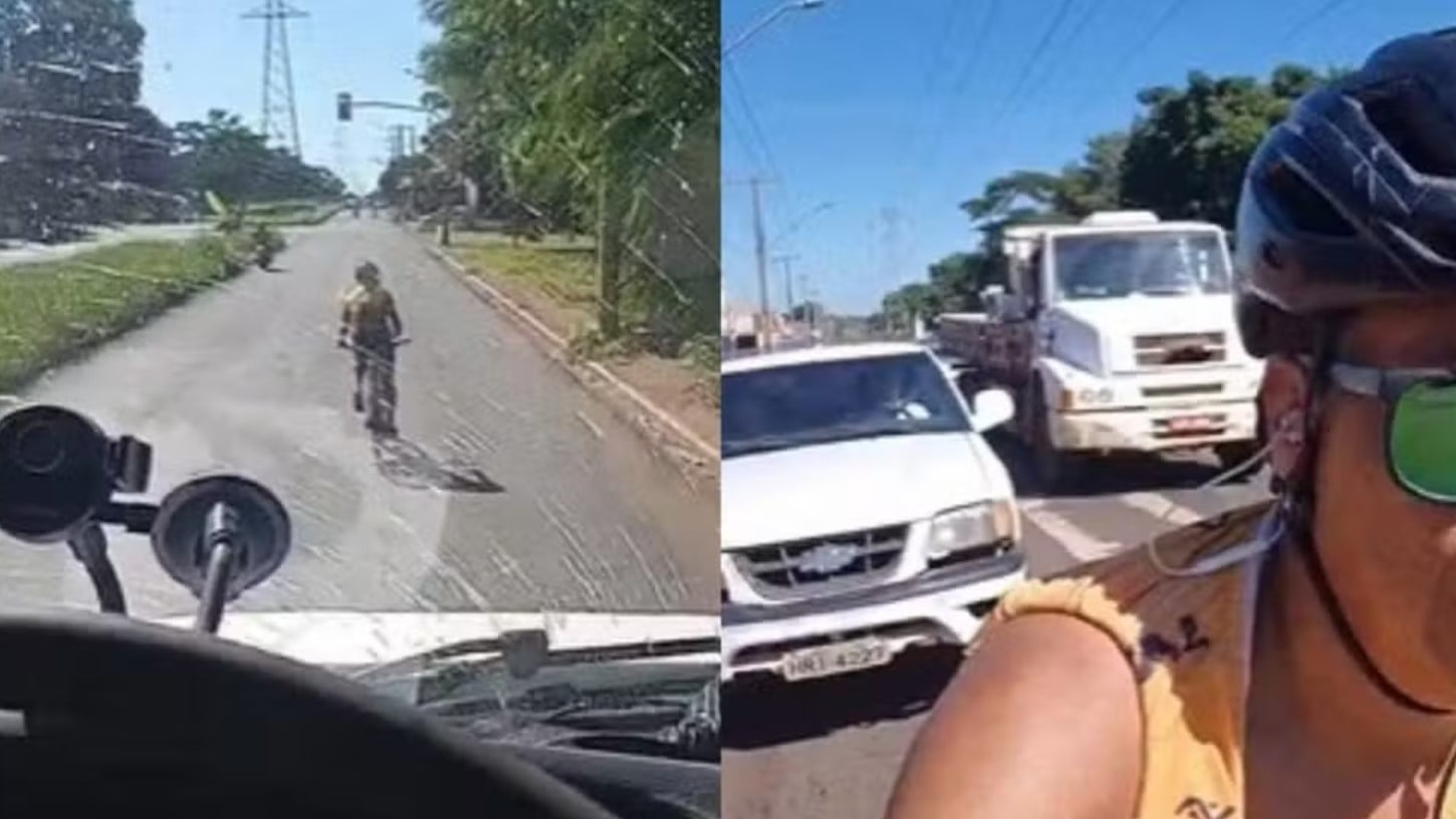 VIDEO Ciclista discute con chofer de tráiler al invadir carril y es arrollada por auto
