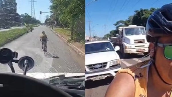 VIDEO Ciclista discute con chofer de tráiler al invadir carril y es arrollada por auto