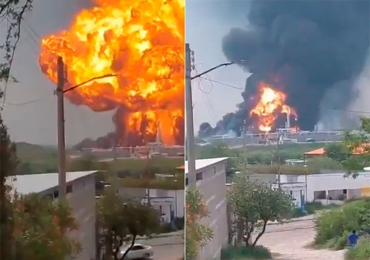 VIDEOS Captan enorme explosión en fábrica de diésel, todo inició por un flamazo