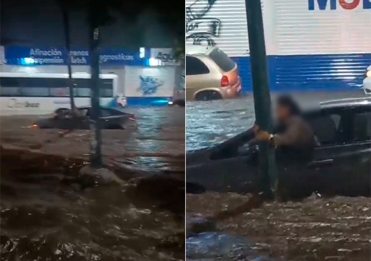 VIDEO Mujer queda atrapada en su carro por inundación; fue captada intentando salir