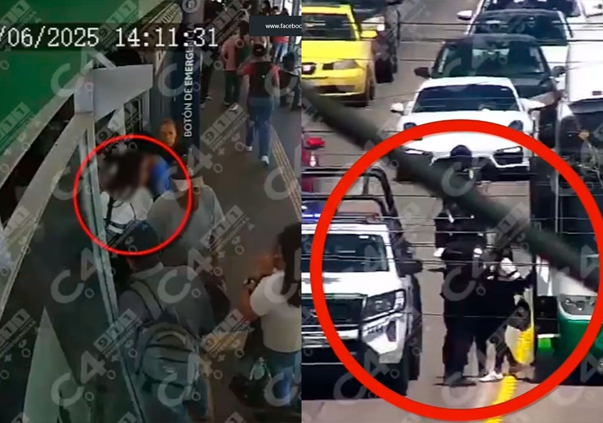 VIDEO Policía baja de la ‘oruga’ en pleno bulevar a jovencita acusada de robar a pasajeros