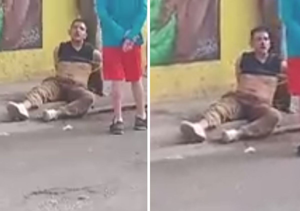 ¡Terminó amarrado a poste de luz! Ladrón intenta robarle a taxista y vecinos lo someten