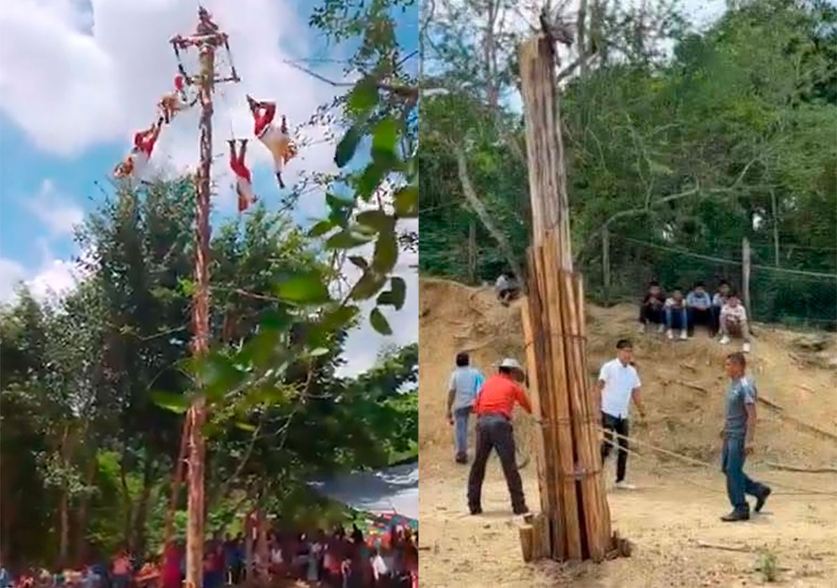 VIDEO Captan momento en que caen voladores de Papantla durante ritual