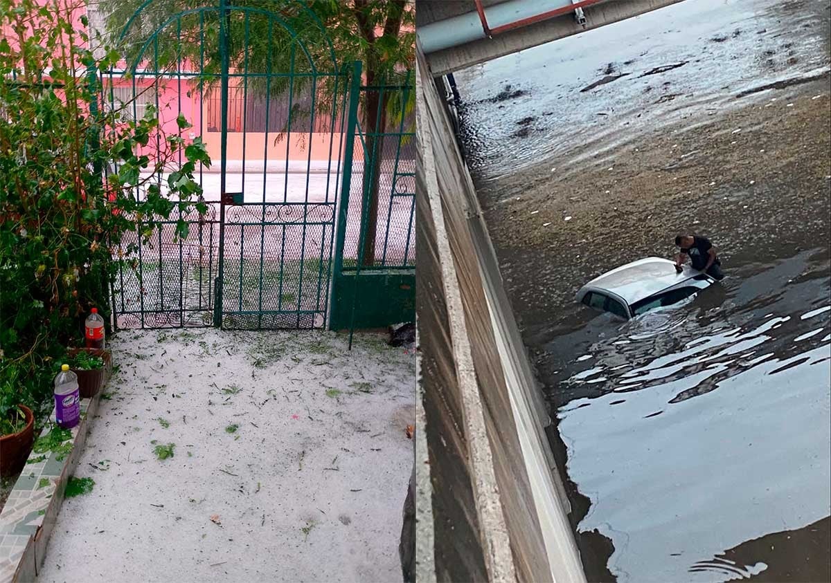 VIDEOS Tapiza granizo la zona sur de León y autos quedan bajo el agua en puente Aldama