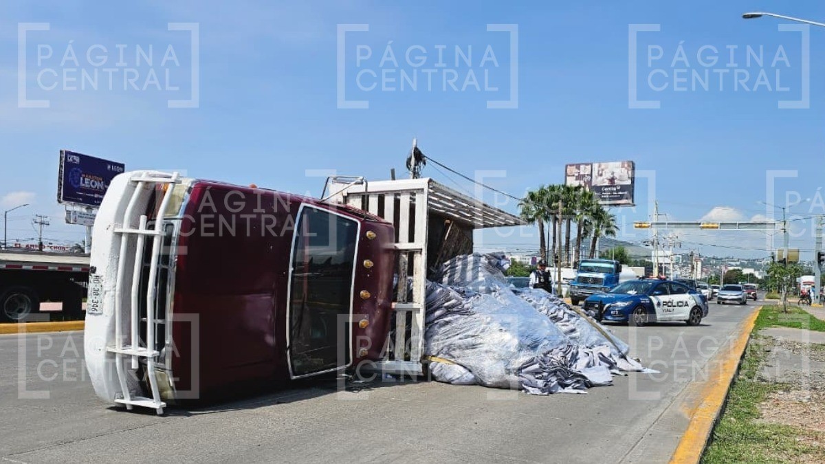 ¡Le gana el peso! Camioneta cargada con pieles vuelca frente al Parque Metropolitano
