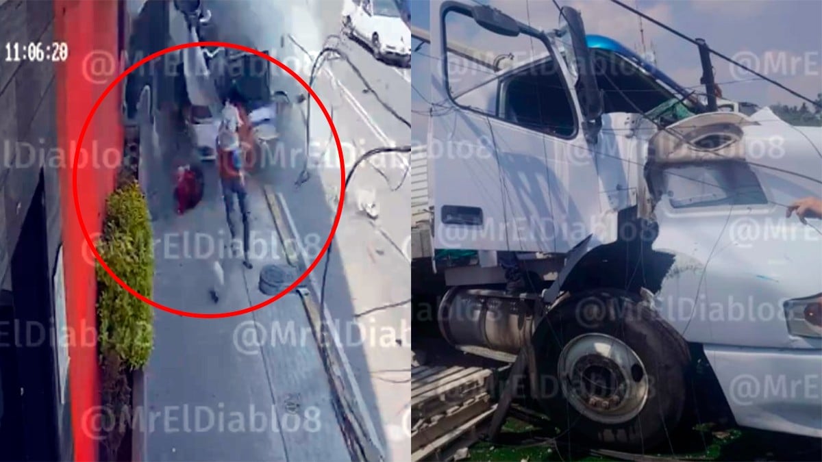 VIDEO Captan momento en que una familia se salva de ser arrollada por un camión sin frenos