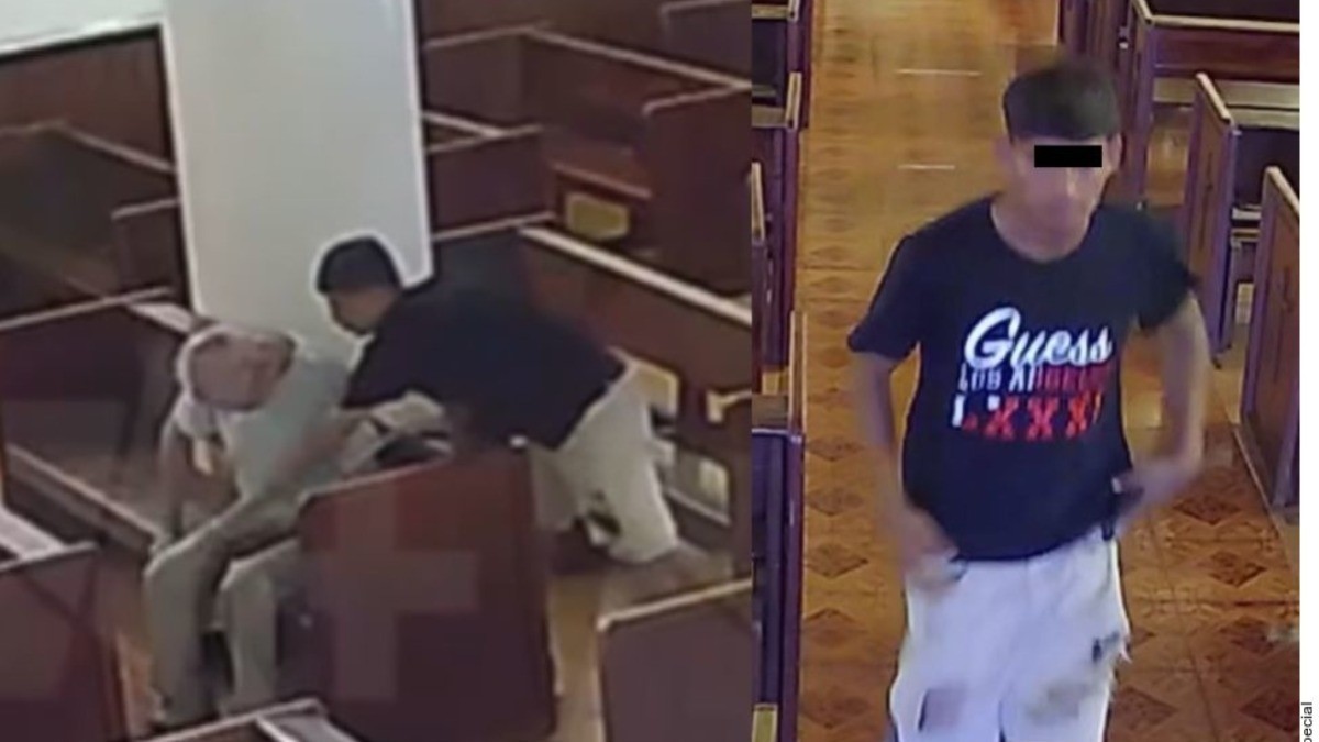VIDEO Le roban celular adentro de iglesia