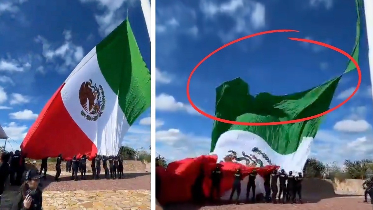 VIDEO ¡Un soldado en cada hijo te dio! Se rasga bandera monumental en plena ceremonia