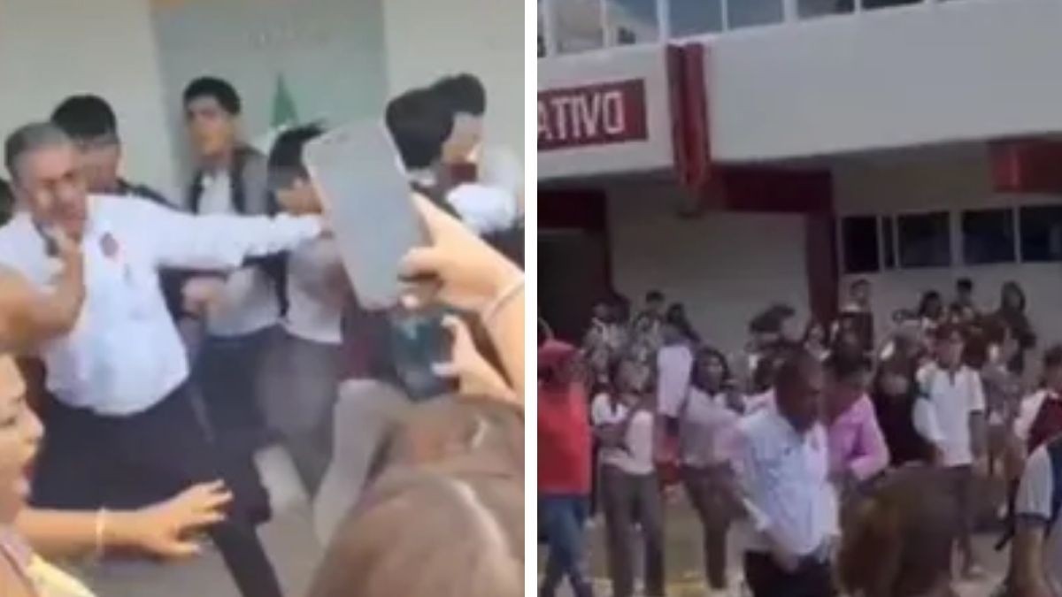 VIDEO Lo acusan de acoso: Alumnos agarran a golpes a director de escuela