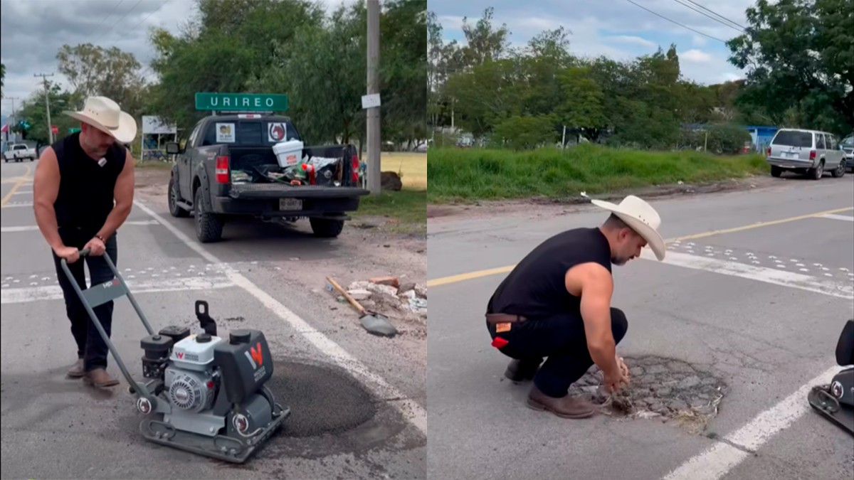 VIDEO Influencer acude a Salvatierra y tapa baches denunciados por ‘Don Nico’