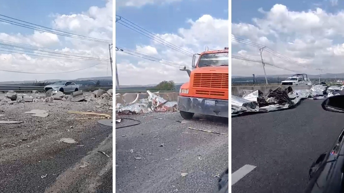¡Caos en carretera! Se suelta carga de tráiler y gigantes rollos metálicos quedan regados